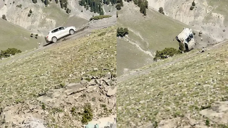 On Camera, Car Slips, Tumbles Down A Deep Gorge In J&K's Razdan Pass