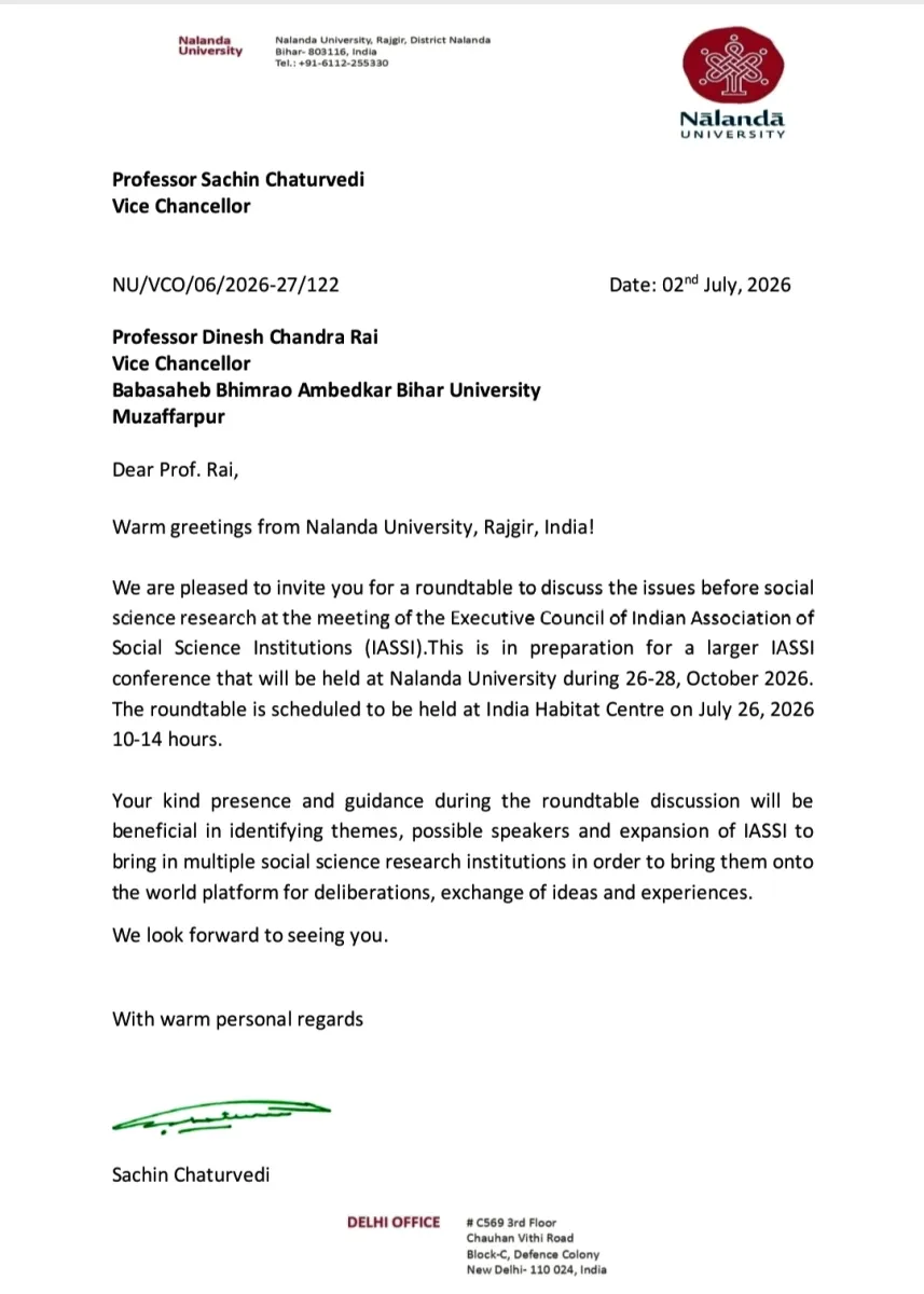 BRABU VC Prof. Dinesh Chandra Rai Invited to Nalanda University's High-Level Roundtable in Delhi
